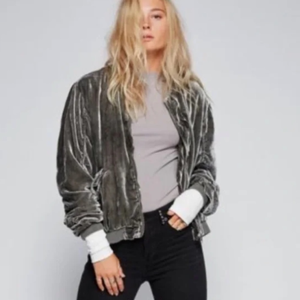 Free people velvet green bomber jacket